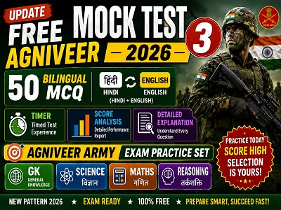 Agniveer Mock Test 3 for Army Agniveer Exam 2026 with GK GS Maths Reasoning Questions