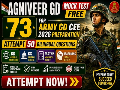 Agniveer GD Mock Test Free 73 for Army Agniveer 2026 Exam Preparation with GK GS Maths and Reasoning Questions
