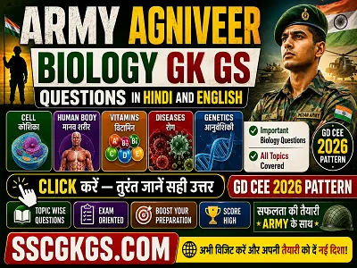 Army Agniveer Biology GK GS Questions in Hindi and English with Free Static MCQ PDF Download for Army GD Exam 2026 Preparation