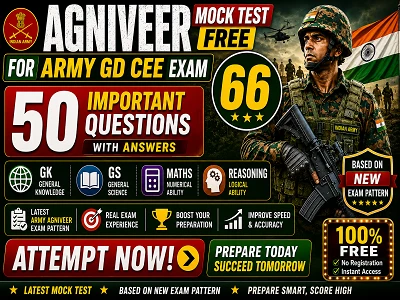 Agniveer Mock Test Free 2026 for Army Agniveer Exam with GK, GS, Maths and Reasoning Questions